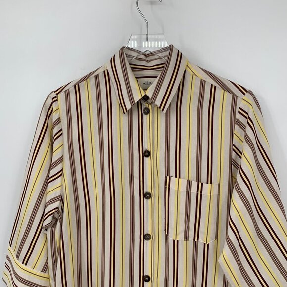 Otto D'Ame striped shirtdress dress midi yellow brown Italy boxy over-sized 2 - Picture 2 of 6